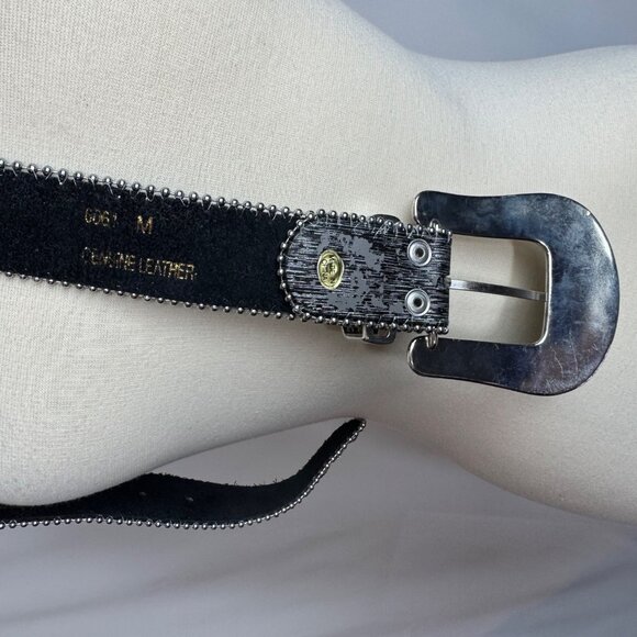 VTG Black Leather Belt Rhinestone Buckle and Crosses Witchy Goth Vampire Diaries - Picture 8 of 11